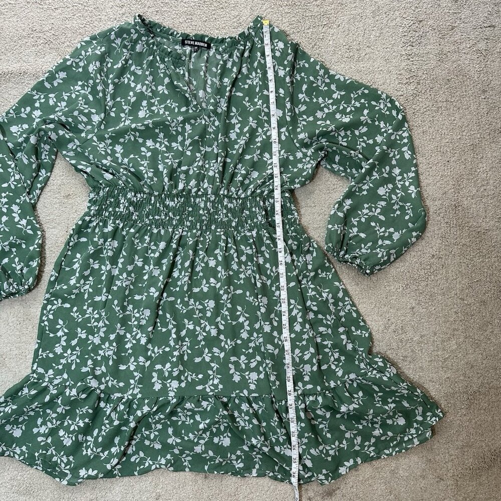 Steve Madden Dress Women’s Size XL Green Floral Print Midi Ruffle Stretch Waist - Picture 8 of 14